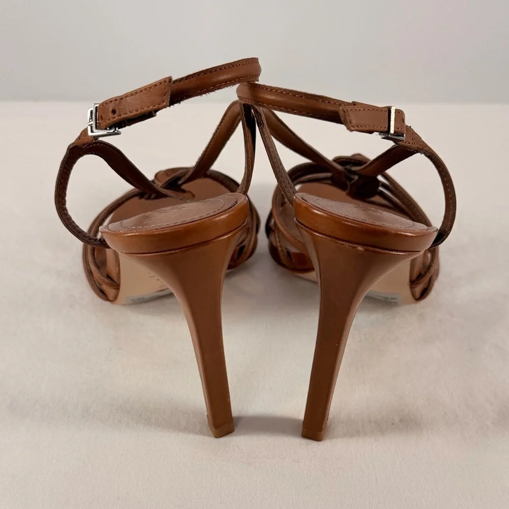 SCHUTZ  Octavia Calf Leather Square Toe Heeled Sandal in Brown Size‎ 8.5